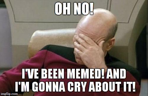 Captain Picard Facepalm Meme | OH NO! I'VE BEEN MEMED! AND I'M GONNA CRY ABOUT IT! | image tagged in memes,captain picard facepalm | made w/ Imgflip meme maker