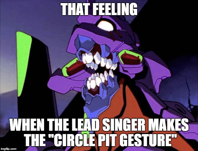 EVA 01 Berzerk | THAT FEELING; WHEN THE LEAD SINGER MAKES THE "CIRCLE PIT GESTURE" | image tagged in neon genesis evangelion,anime | made w/ Imgflip meme maker