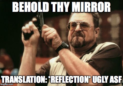 Am I The Only One Around Here Meme | BEHOLD THY MIRROR; TRANSLATION: *REFLECTION* UGLY ASF | image tagged in memes,am i the only one around here | made w/ Imgflip meme maker