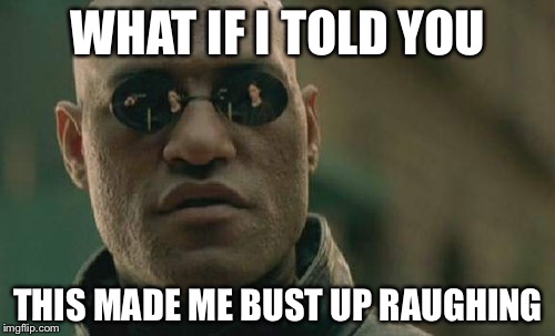 Matrix Morpheus Meme | WHAT IF I TOLD YOU THIS MADE ME BUST UP RAUGHING | image tagged in memes,matrix morpheus | made w/ Imgflip meme maker
