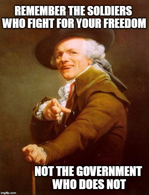 It's all about That Freedom, That Freedom. | REMEMBER THE SOLDIERS WHO FIGHT FOR YOUR FREEDOM; NOT THE GOVERNMENT WHO DOES NOT | image tagged in memes,joseph ducreux,patriotism,memorial day | made w/ Imgflip meme maker