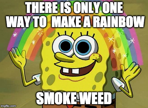 Imagination Spongebob Meme | THERE IS ONLY ONE WAY TO 
MAKE A RAINBOW; SMOKE WEED | image tagged in memes,imagination spongebob | made w/ Imgflip meme maker