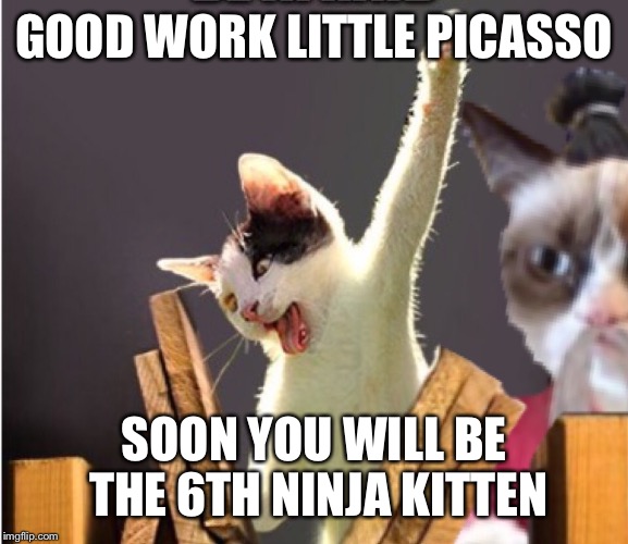 GOOD WORK LITTLE PICASSO SOON YOU WILL BE THE 6TH NINJA KITTEN | made w/ Imgflip meme maker