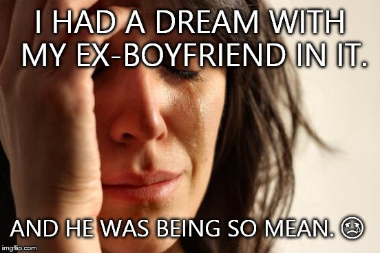 I dated him for almost 4 years and he was so nice. Then in November, I found out he had been cheating on me... | I HAD A DREAM WITH MY EX-BOYFRIEND IN IT. AND HE WAS BEING SO MEAN. 😢 | image tagged in memes,first world problems | made w/ Imgflip meme maker