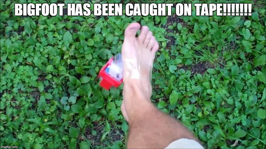 Got the idea from LCARS43278 | BIGFOOT HAS BEEN CAUGHT ON TAPE!!!!!!! | image tagged in big foot,caught,memes,foot | made w/ Imgflip meme maker