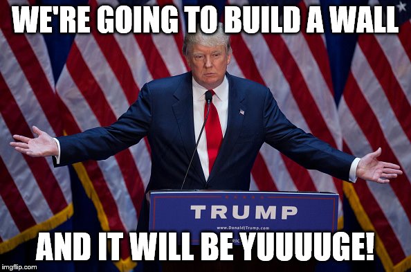 Trump Bruh | WE'RE GOING TO BUILD A WALL AND IT WILL BE YUUUUGE! | image tagged in trump bruh | made w/ Imgflip meme maker