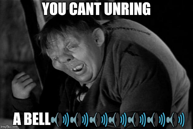 Quasimodo | YOU CANT UNRING; A BELL🔊🔊🔊🔊🔊🔊🔊 | image tagged in quasimodo | made w/ Imgflip meme maker