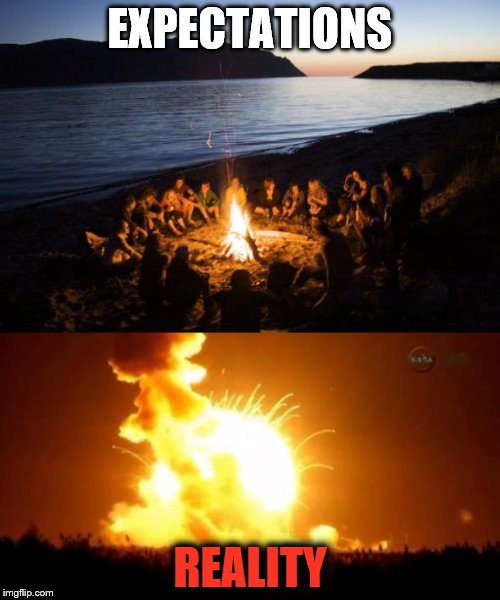 Summer Time With Friends And Family | EXPECTATIONS; REALITY | image tagged in memes,funny,summer,family,bonfire | made w/ Imgflip meme maker