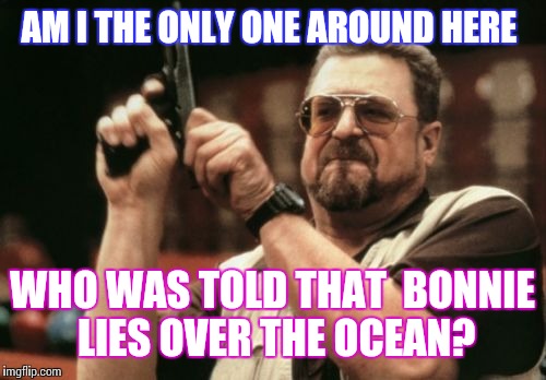 Am I The Only One Around Here | AM I THE ONLY ONE AROUND HERE; WHO WAS TOLD THAT  BONNIE LIES OVER THE OCEAN? | image tagged in memes,am i the only one around here | made w/ Imgflip meme maker