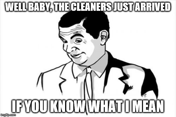 WELL BABY, THE CLEANERS JUST ARRIVED IF YOU KNOW WHAT I MEAN | made w/ Imgflip meme maker