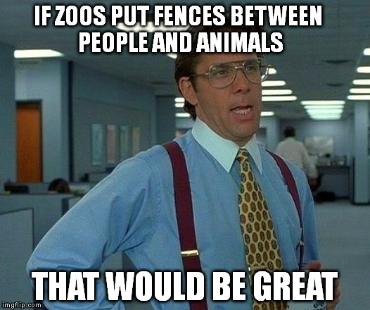 That Would Be Great | IF ZOOS PUT FENCES BETWEEN PEOPLE AND ANIMALS; THAT WOULD BE GREAT | image tagged in memes,that would be great | made w/ Imgflip meme maker