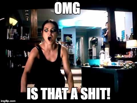 OMG IS THAT A SHIT! | image tagged in mila kunis | made w/ Imgflip meme maker