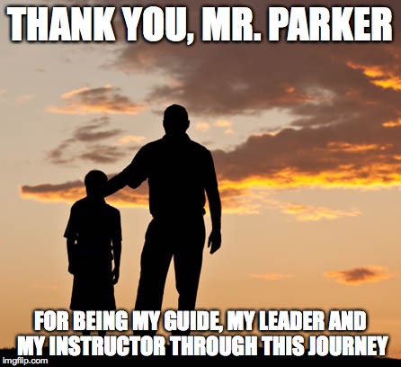 Mentor | THANK YOU, MR. PARKER; FOR BEING MY GUIDE, MY LEADER AND MY INSTRUCTOR THROUGH THIS JOURNEY | image tagged in mentor | made w/ Imgflip meme maker
