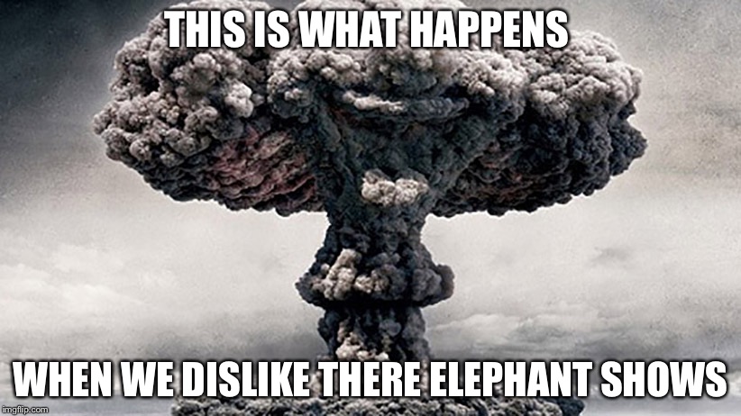Circus BOOM | THIS IS WHAT HAPPENS; WHEN WE DISLIKE THERE ELEPHANT SHOWS | image tagged in circus boom | made w/ Imgflip meme maker