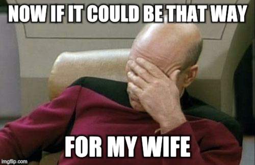 Captain Picard Facepalm Meme | NOW IF IT COULD BE THAT WAY FOR MY WIFE | image tagged in memes,captain picard facepalm | made w/ Imgflip meme maker