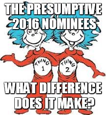 THE PRESUMPTIVE 2016 NOMINEES; WHAT DIFFERENCE DOES IT MAKE? | image tagged in election 2016 | made w/ Imgflip meme maker