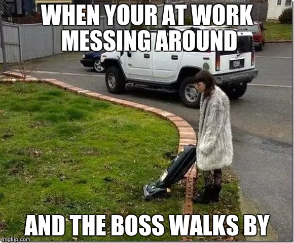 Work Logic... | WHEN YOUR AT WORK MESSING AROUND; AND THE BOSS WALKS BY | image tagged in funny,memes | made w/ Imgflip meme maker