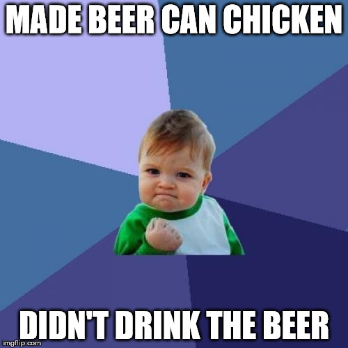 Success Kid | MADE BEER CAN CHICKEN; DIDN'T DRINK THE BEER | image tagged in memes,success kid,AdviceAnimals | made w/ Imgflip meme maker
