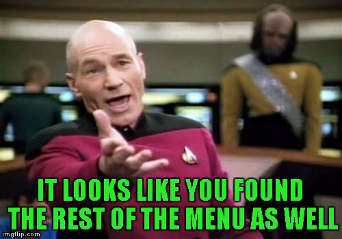 Picard Wtf Meme | IT LOOKS LIKE YOU FOUND THE REST OF THE MENU AS WELL | image tagged in memes,picard wtf | made w/ Imgflip meme maker