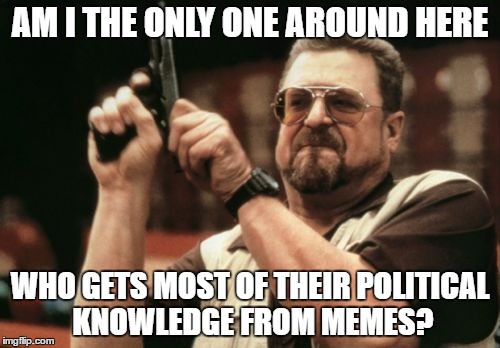 Am I The Only One Around Here |  AM I THE ONLY ONE AROUND HERE; WHO GETS MOST OF THEIR POLITICAL KNOWLEDGE FROM MEMES? | image tagged in memes,am i the only one around here | made w/ Imgflip meme maker