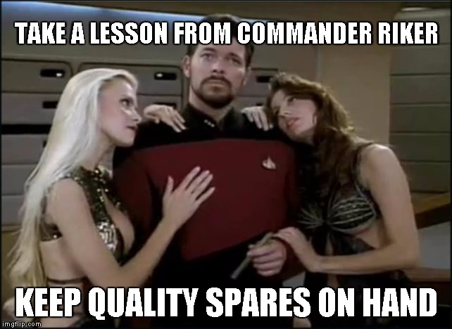 Riker babes | TAKE A LESSON FROM COMMANDER RIKER KEEP QUALITY SPARES ON HAND | image tagged in riker babes | made w/ Imgflip meme maker