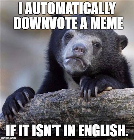 Confession Bear | I AUTOMATICALLY DOWNVOTE A MEME; IF IT ISN'T IN ENGLISH. | image tagged in memes,confession bear | made w/ Imgflip meme maker