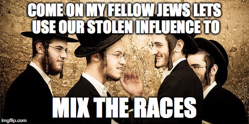 COME ON MY FELLOW JEWS LETS USE OUR STOLEN INFLUENCE TO; MIX THE RACES | made w/ Imgflip meme maker