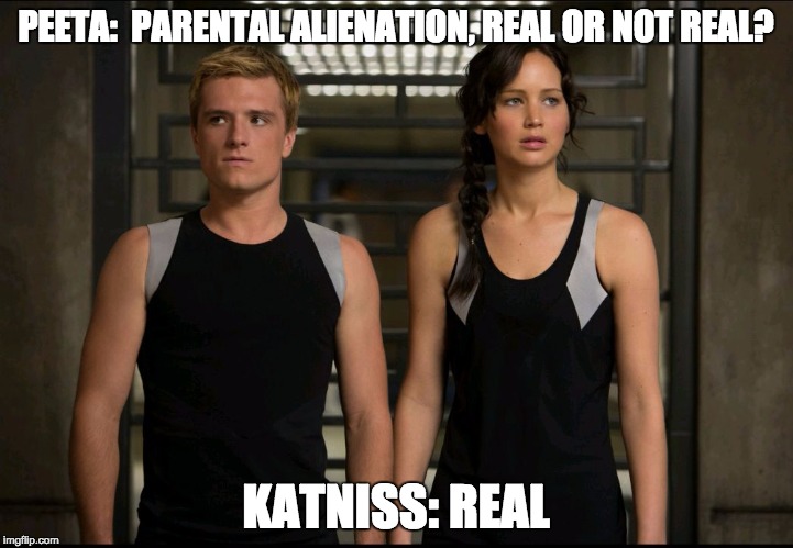 Hunger games | PEETA: 
PARENTAL ALIENATION, REAL OR NOT REAL? KATNISS: REAL | image tagged in hunger games | made w/ Imgflip meme maker