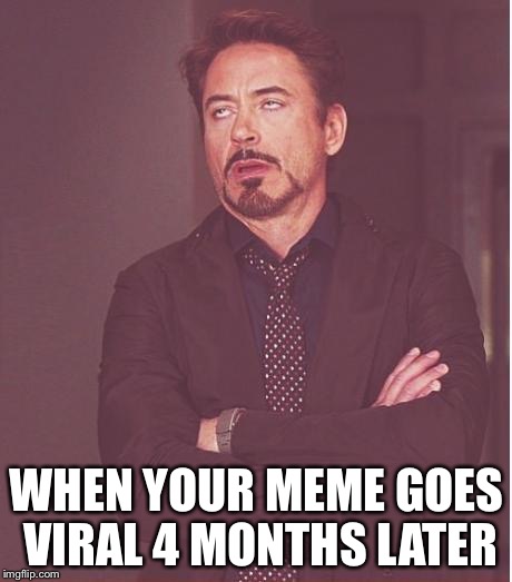 Face You Make Robert Downey Jr | WHEN YOUR MEME GOES VIRAL 4 MONTHS LATER | image tagged in memes,face you make robert downey jr | made w/ Imgflip meme maker