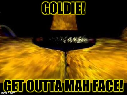 Golden Freddy! | GOLDIE! GET OUTTA MAH FACE! | image tagged in fnaf,fnaf2,golden freddy | made w/ Imgflip meme maker