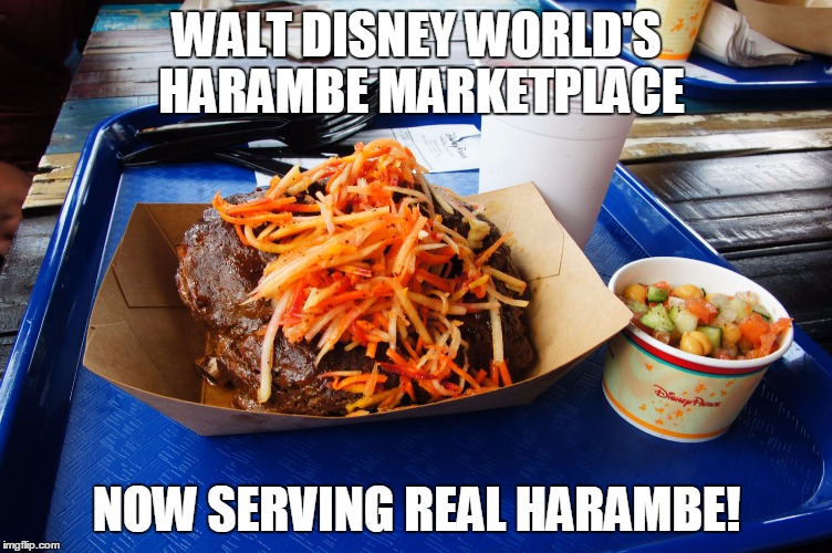 Harambe's Market | WALT DISNEY WORLD'S HARAMBE MARKETPLACE; NOW SERVING REAL HARAMBE! | image tagged in harambe,gorilla,disney,disneyworld | made w/ Imgflip meme maker