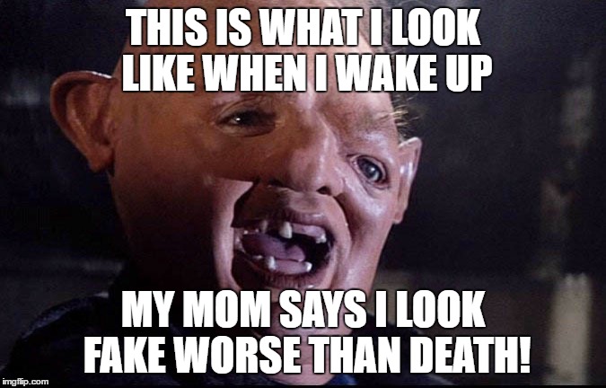 I look like heaven | THIS IS WHAT I LOOK LIKE WHEN I WAKE UP; MY MOM SAYS I LOOK FAKE WORSE THAN DEATH! | image tagged in sloth,the goonies,ugly,beauty,creepy | made w/ Imgflip meme maker