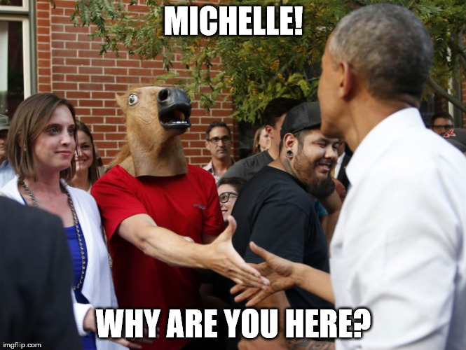 MICHELLE! WHY ARE YOU HERE? | image tagged in horseface | made w/ Imgflip meme maker