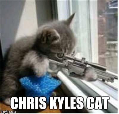 cats with guns | CHRIS KYLES CAT | image tagged in cats with guns | made w/ Imgflip meme maker