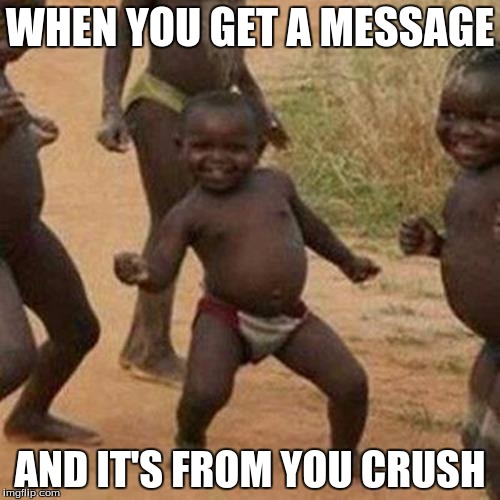 Third World Success Kid Meme | WHEN YOU GET A MESSAGE; AND IT'S FROM YOU CRUSH | image tagged in memes,third world success kid | made w/ Imgflip meme maker