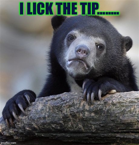 Confession Bear Meme | I LICK THE TIP........ | image tagged in memes,confession bear | made w/ Imgflip meme maker
