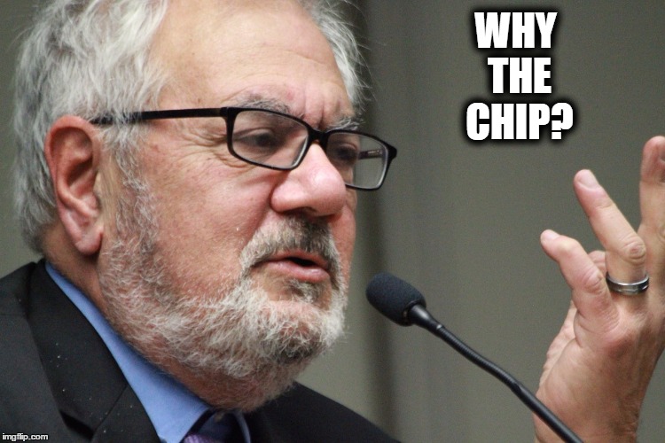 Why the chip? | WHY THE CHIP? | image tagged in jeff weaver,barney frank,enoughsandersspam | made w/ Imgflip meme maker