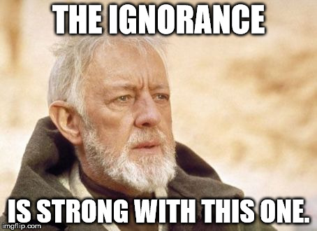 Ignorance | THE IGNORANCE; IS STRONG WITH THIS ONE. | image tagged in memes,obi wan kenobi,ignorance | made w/ Imgflip meme maker