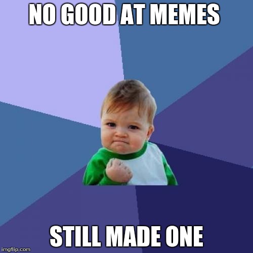 Success Kid | NO GOOD AT MEMES; STILL MADE ONE | image tagged in memes,success kid | made w/ Imgflip meme maker