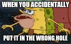 Spongegar | WHEN YOU ACCIDENTALLY; PUT IT IN THE WRONG HOLE | image tagged in spongegar meme | made w/ Imgflip meme maker