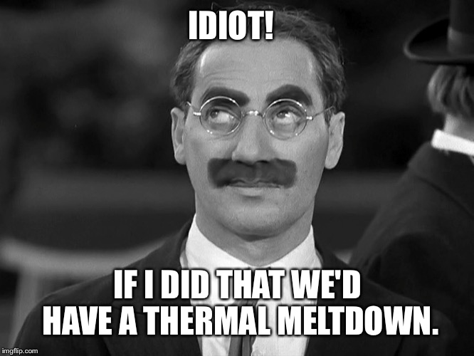 IDIOT! IF I DID THAT WE'D HAVE A THERMAL MELTDOWN. | made w/ Imgflip meme maker