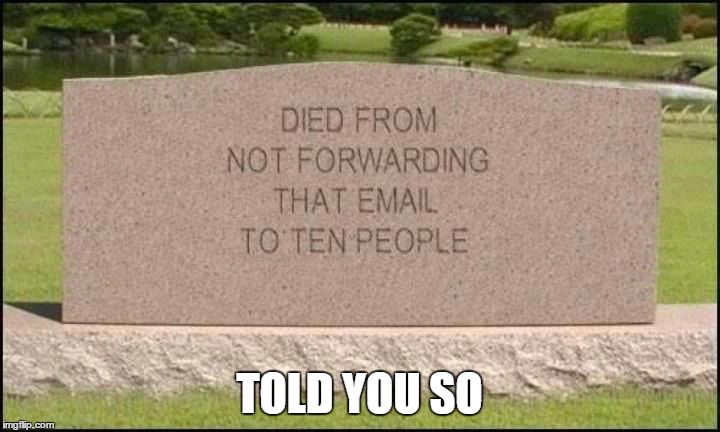 killed by spam | TOLD YOU SO | image tagged in memes | made w/ Imgflip meme maker