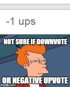 Why is this the first time that I have seen this? | NOT SURE IF DOWNVOTE; OR NEGATIVE UPVOTE | image tagged in upvote,reverse,downvote,futurama fry | made w/ Imgflip meme maker