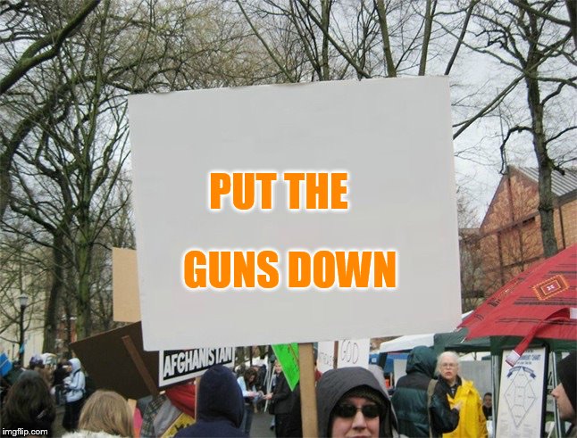 Blank protest sign | PUT THE; GUNS DOWN | image tagged in blank protest sign | made w/ Imgflip meme maker