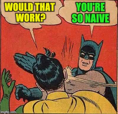 Batman Slapping Robin Meme | WOULD THAT WORK? YOU'RE SO NAIVE | image tagged in memes,batman slapping robin | made w/ Imgflip meme maker