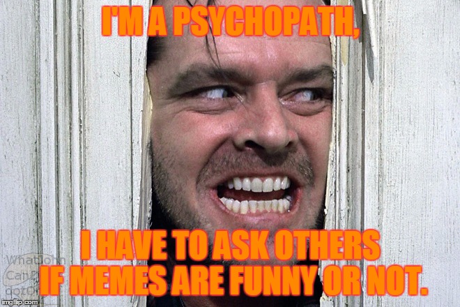 I'M A PSYCHOPATH, I HAVE TO ASK OTHERS IF MEMES ARE FUNNY OR NOT. | image tagged in good_psycho | made w/ Imgflip meme maker