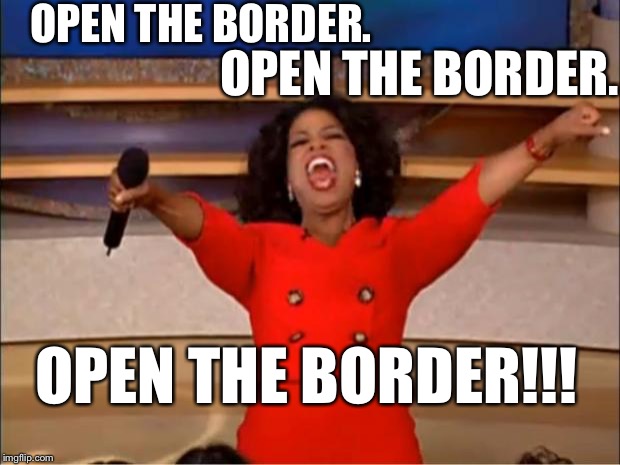 Oprah You Get A Meme | OPEN THE BORDER. OPEN THE BORDER. OPEN THE BORDER!!! | image tagged in memes,oprah you get a | made w/ Imgflip meme maker
