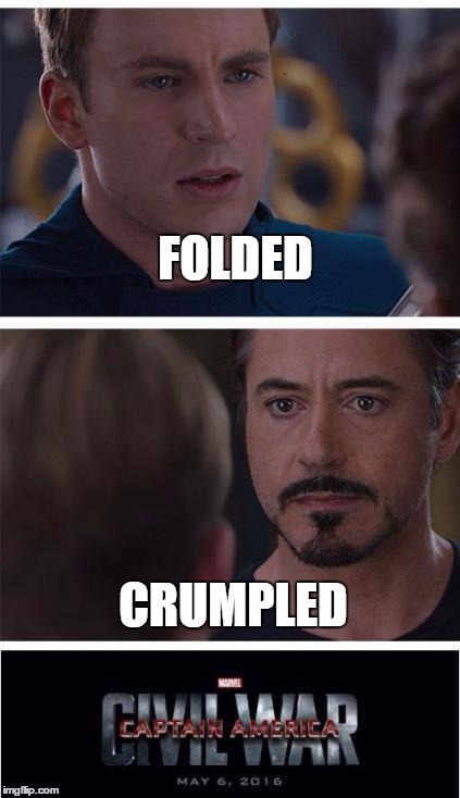 Marvel Civil War 1 | FOLDED; CRUMPLED | image tagged in memes,marvel civil war 1 | made w/ Imgflip meme maker