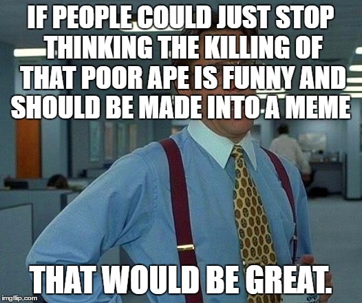 That Would Be Great | IF PEOPLE COULD JUST STOP THINKING THE KILLING OF THAT POOR APE IS FUNNY AND SHOULD BE MADE INTO A MEME; THAT WOULD BE GREAT. | image tagged in memes,that would be great | made w/ Imgflip meme maker