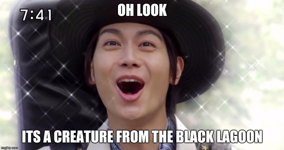 OH LOOK; ITS A CREATURE FROM THE BLACK LAGOON | image tagged in super sentai | made w/ Imgflip meme maker